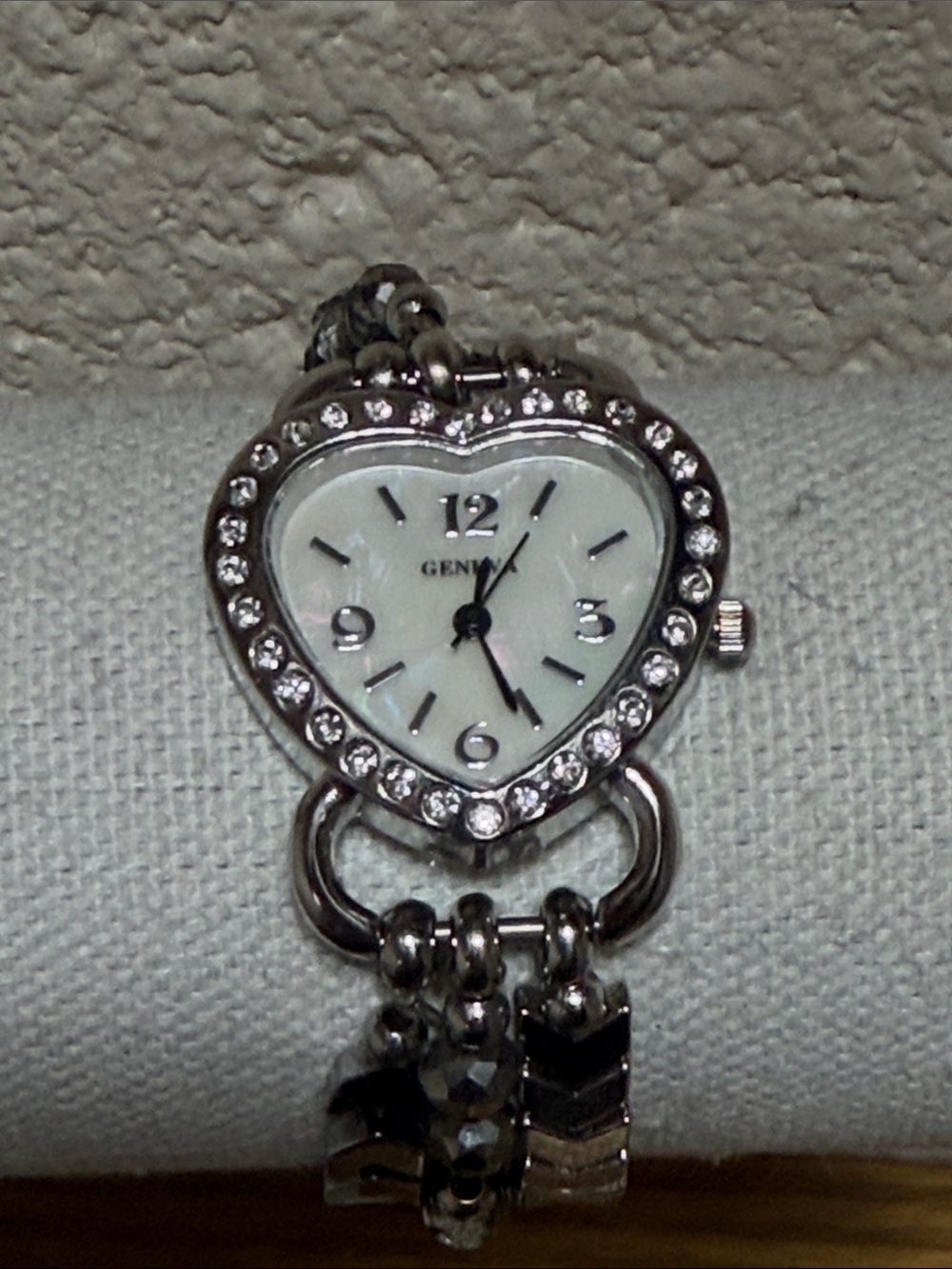 Geneva Silver Heart Crystal Bracelet Watch